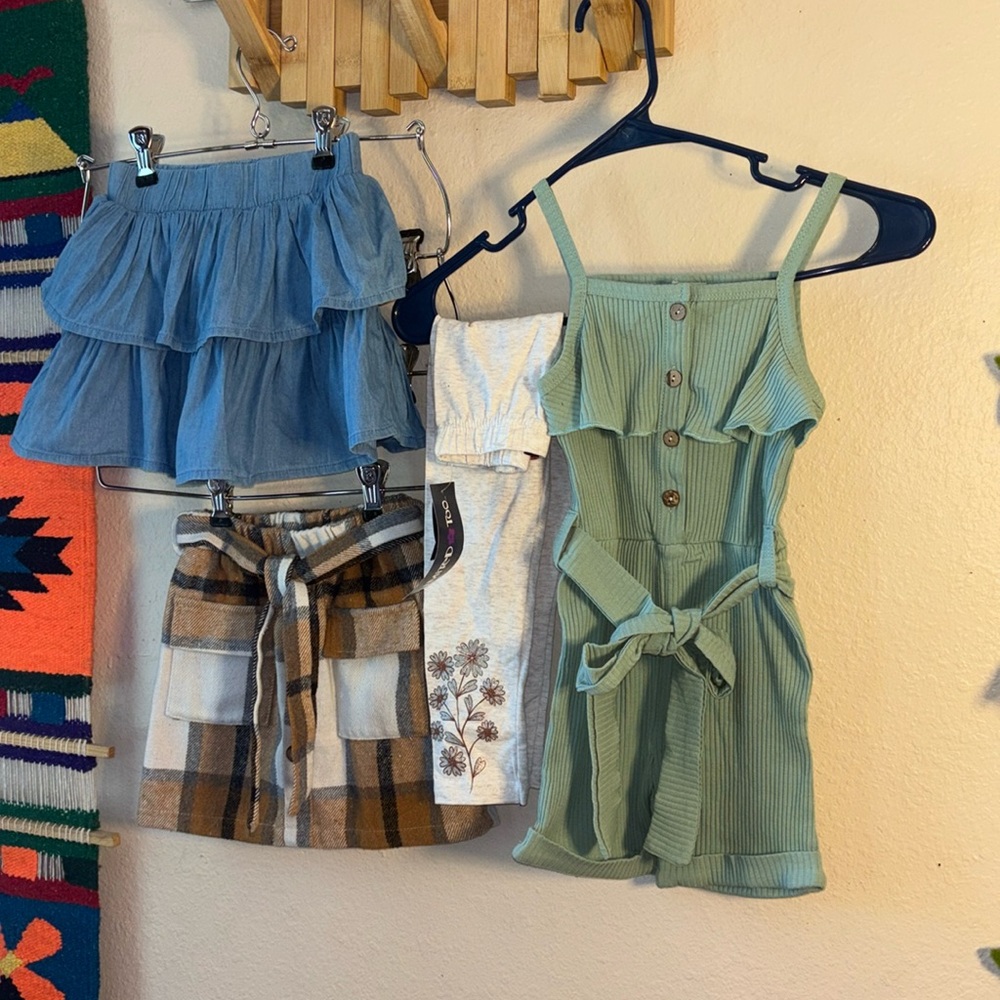 3T Bundle of Girls toddler one plaid faux wool skirt, one cotton lightweight den